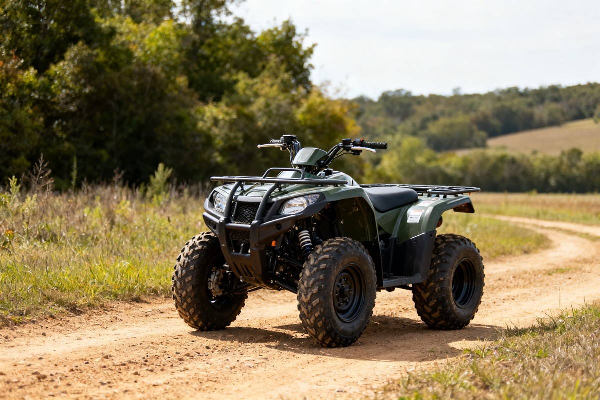 Quad tout-terrain stationné sur un chemin
